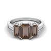 1.82 Ct Emerald Cut Smoky Quartz 925 Sterling Silver Three Stone Women Anniversary Ring