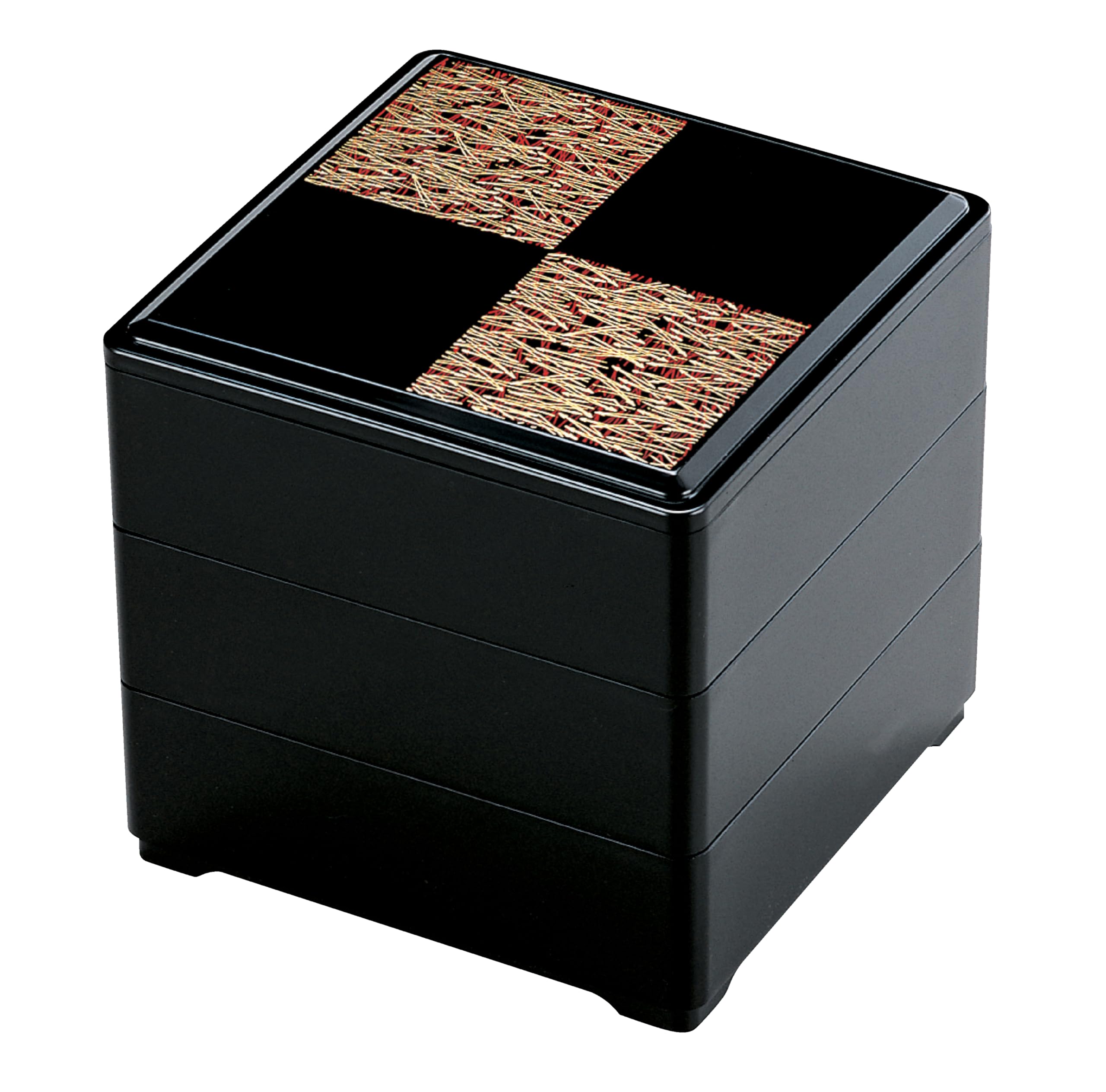 Wakaizumi Jubako Pine Needle Design 3 Lacquerware 65-inch Box Black Black Interior Deep Tiers H-157-2A чёрный 6200₽