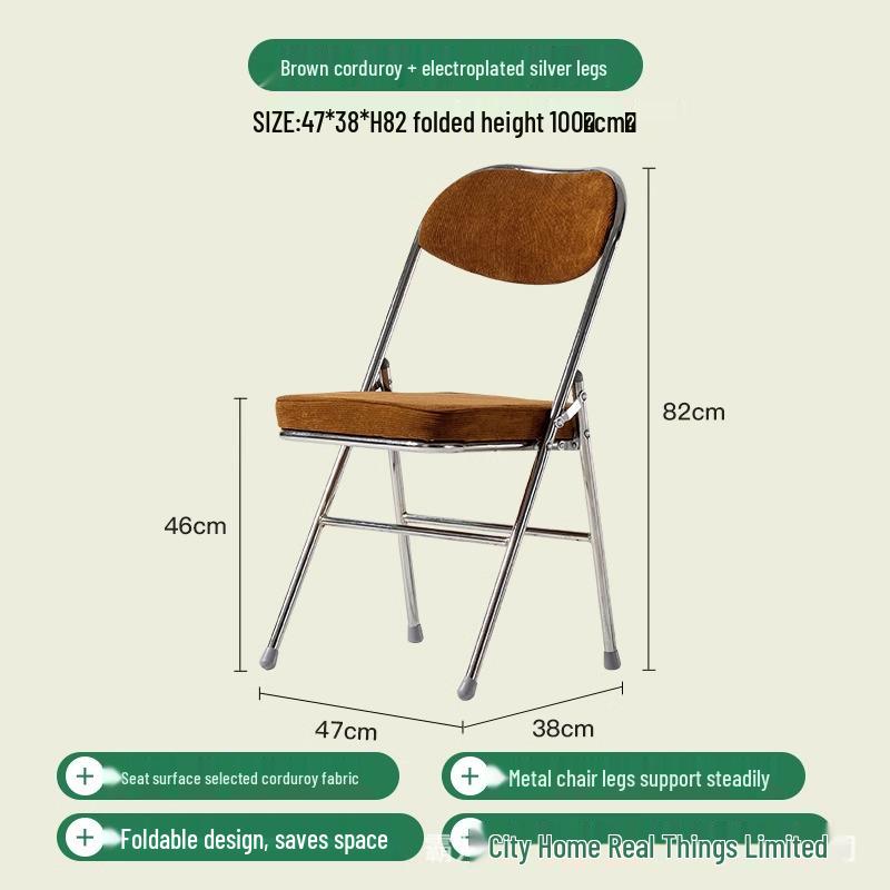 Thickened Retro Corduroy Folding Metal Chair for Dining & Photography