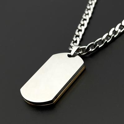 Hip Hop Stainless Steel Two-Tone Geometric Pattern Dog Tag Pendant Necklace for Men Silver Color Male Punk Chain Jewelry Gift