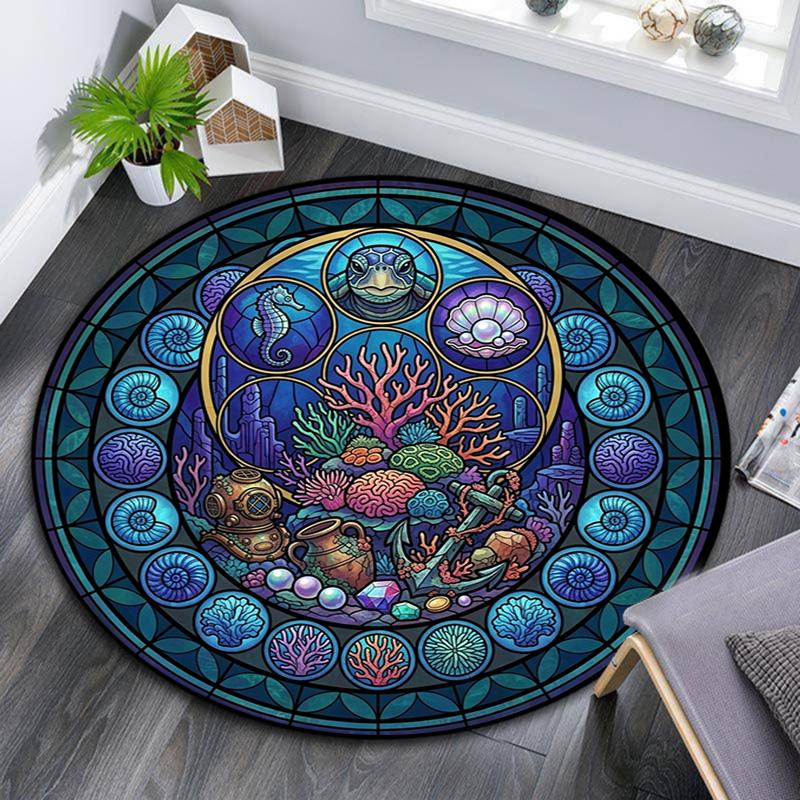 Underwater Treasures Window Round Area Rug Under Office Chairs Bedroom Living Room Home Decor