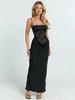 Elegante Abito Canotta con Patchwork di Pizzo Stile Europeo e Americano per Donna - Abbigliamento da Banchetto Sexy e Modellante