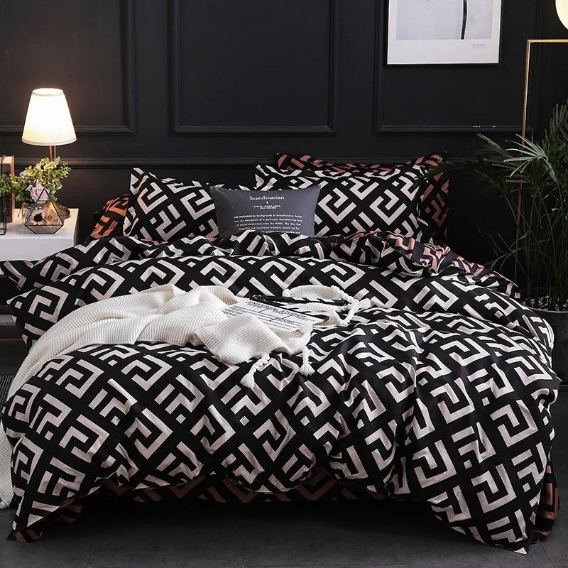 Luxury Black Bedding Comforter Set With Pillow Case Single Full Size Bed Linen Duvet Cover Set Queen/King Double Single Bed