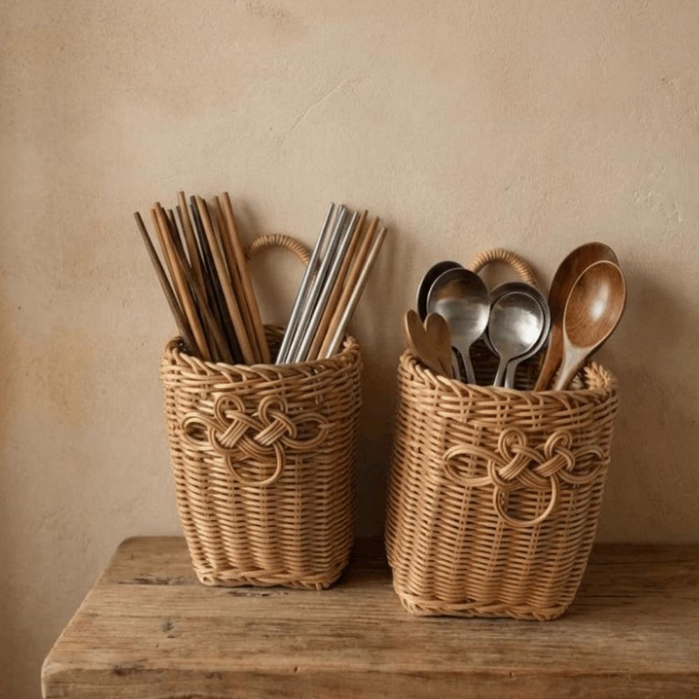 Space Saving Imitation Rattan Storage Basket Decorative Vegetable Fruit Storage Basket  for Kitchen