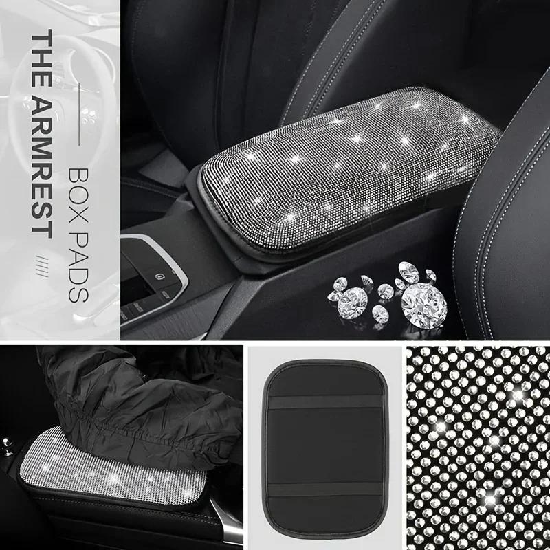 7 Piece Glittering Car Parts Kit Steering Wheel Set Auto Accessories Cute Wheels Diamond Steering Wheel Set