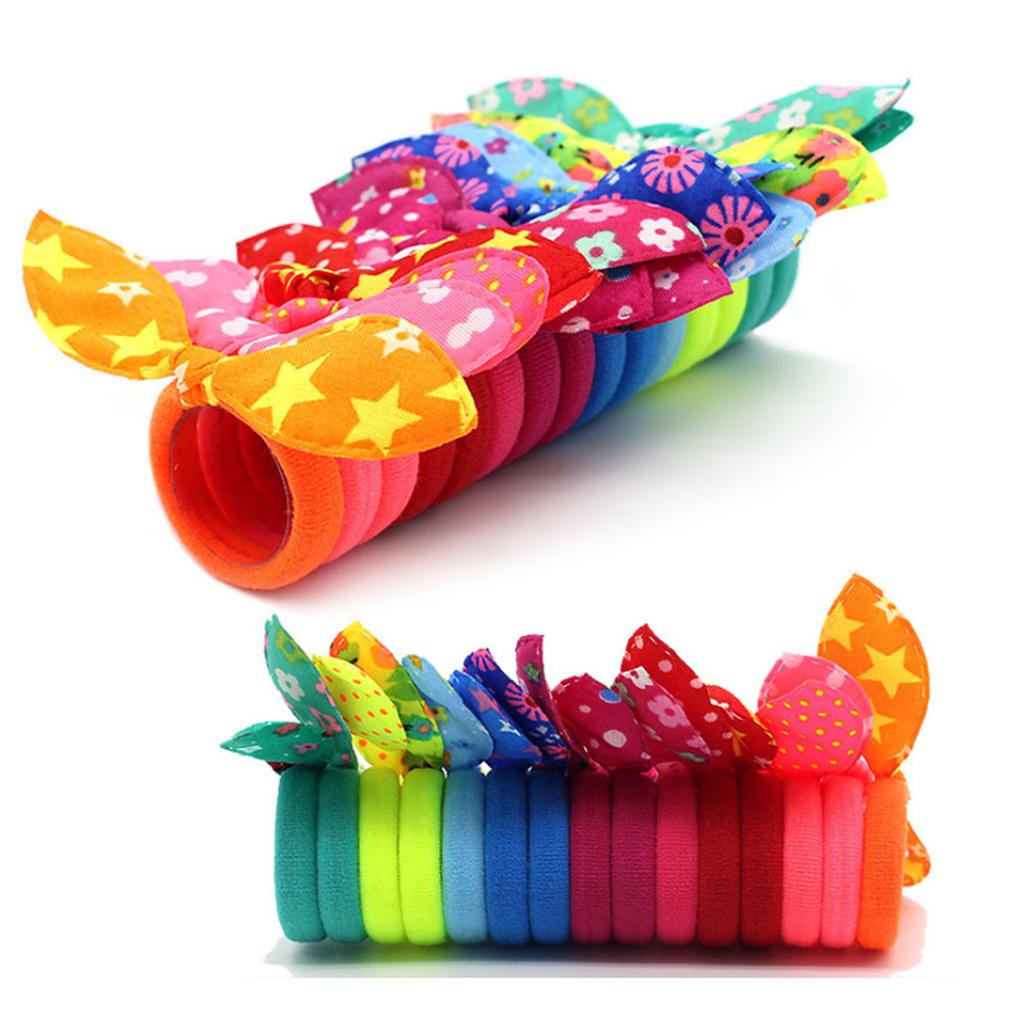 20/40/80PCS Cute Baby Girls Rabbit Hair Bands Printing Ponytail Holder Tie Rope Hair Accessories Candy Colors Hair Ties