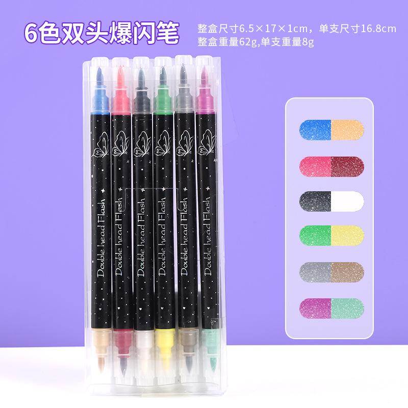 48/6Colors Double-headed Glitter Acrylic Markers Paint Pens Sparkly and Shiny for Rock Painting Stone Ceramic Glass Wood Fabric
