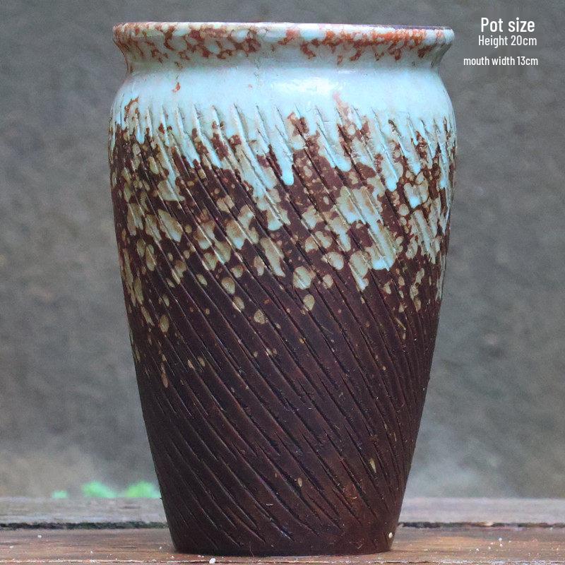 Handmade Coarse Ceramic Succulent Planter, Orchid Breathable Zisha Pot, Old Tree Design, Tall Rose Pot.