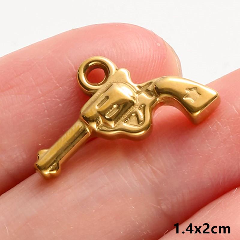 6pcs Tools Pendant Sword Gun Axe Real Gold Plated Stainless Steel Charms For Jewelry Making Necklace Keychain Handmade Material