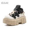 Gothic Ankle Rock Boots  New Punk Style Women Shoes Lace-up Heel Height 6CM Platform Shoes Woman Metal Decor Woman Sneakers