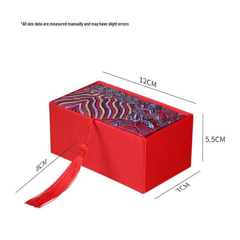 Retro Wenwan Walnut Jewelry Box - 12x7x5.5cm Brocade Packaging for Prayer Beads & Comb