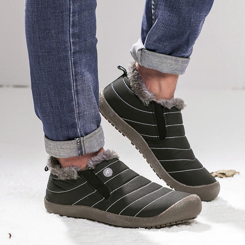 Plush Snow Boots Slip-on Cotton Shoes Winter Warm Casual Sports Shoes Walking Flats Waterproof Daily Shoes