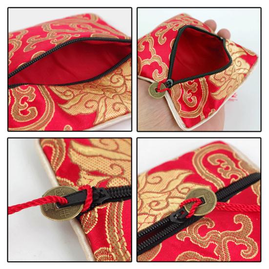 Stickerei-Blumensäckchen, quadratisch, Glückstasche, Quaste, Reißverschluss, Schmuck-Aufbewahrungstasche