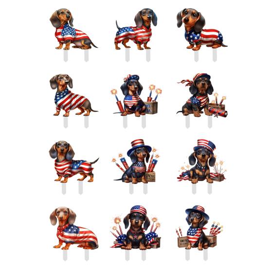 4th of July Decorative Garden Stake Patriotic Sausage Dog Yard Sign Independence Day Lawn Patio Sign for Memorial Day Outdoor Decor