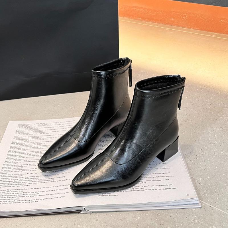 Vintage Pointed Toe Thick Heel Women Ankle Boots Female Concise Slim Short Booties Spring Autumn Concise Zapatos De Mujer