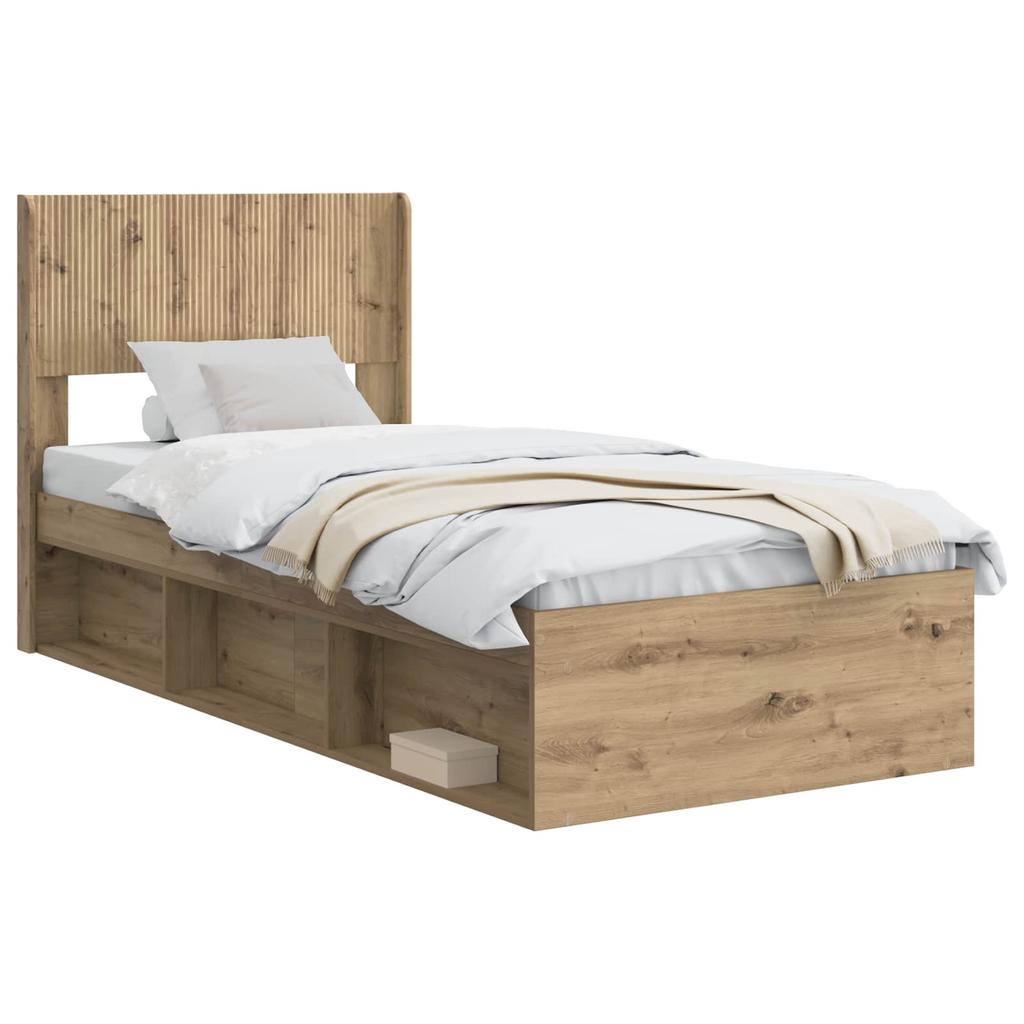 Bed Frame with Storage Space and Headboard Artisan Oak 75 x 190 cm