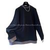 Damen Europäisch-Koreanischer Farbblock-Patchwork Zweiteiler Look Langarm T-Shirt - Lässiger Herbst/Winter Mode Pullover