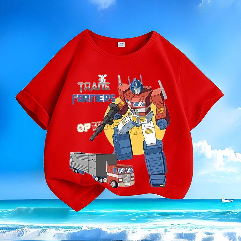 New Fashion Transformers Optimus Prime Children's T-Shirt Candy Color Print Parent-Child Outfit