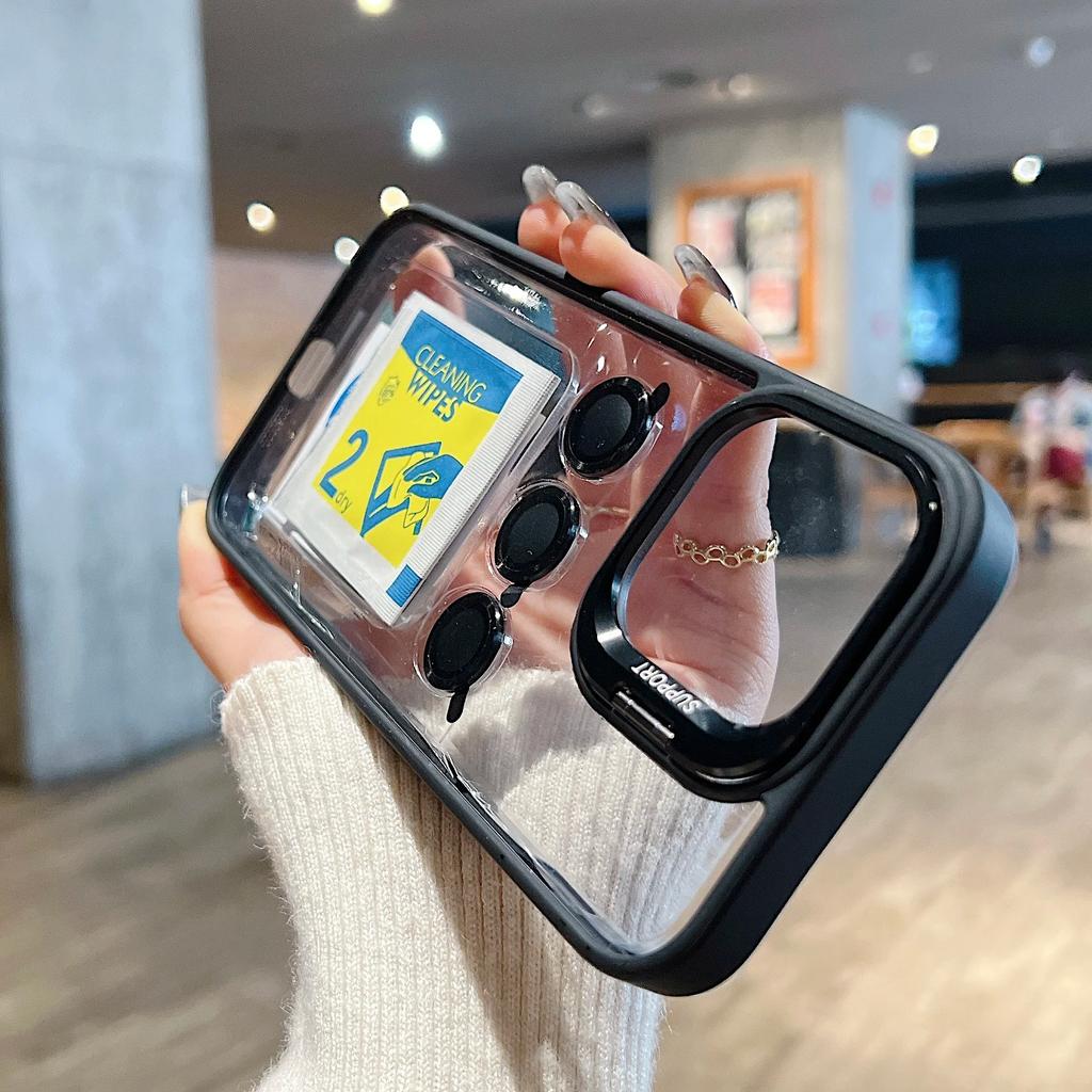 Transparent Bumper Shockproof Case For Apple iPhone 15 14 13 12 11 Pro Max 15 Plus Metal Camera Protection Ring Lens Stand Cover