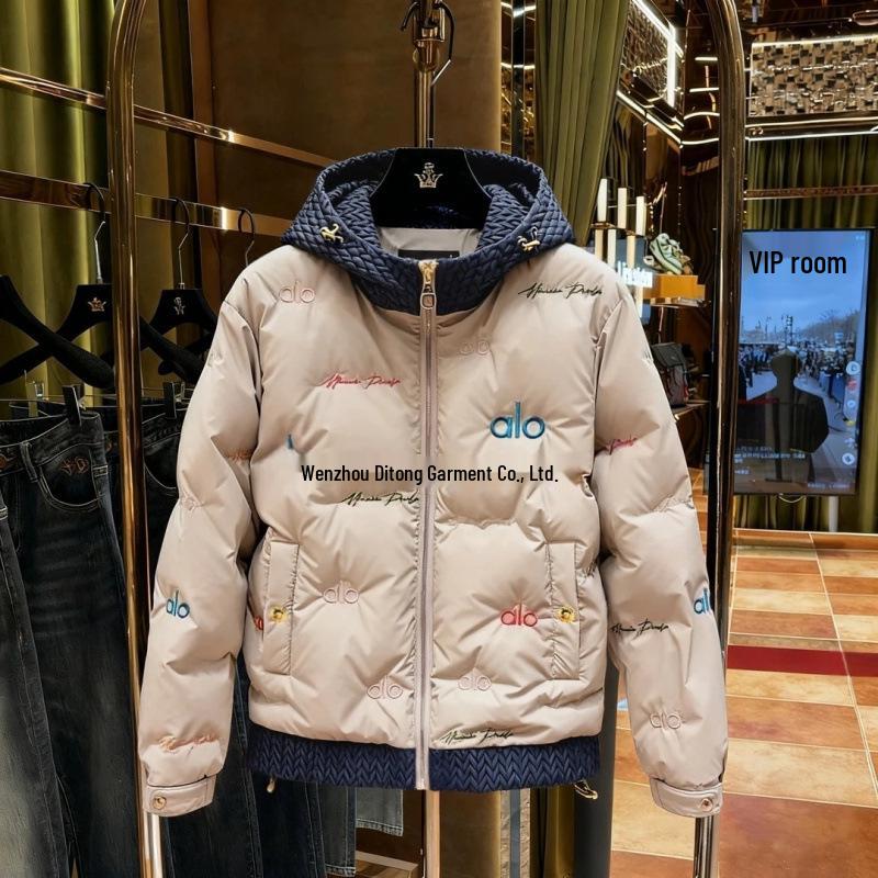 Men s Winter Hooded Jacket with Wheat Ear Patchwork and Embroidered Lettering L [110-130] абрикосовый