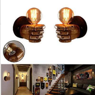 Lampe Murale LED Créative Rétro E27 Antique Résine Poing Style Européen Bar Restaurant Café Lumière Murale Décorative Main Gauche et Droite
