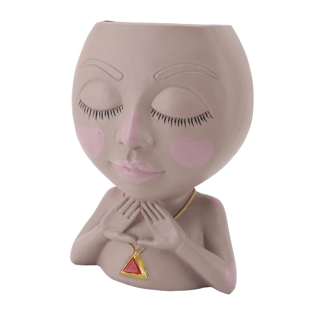 Face Planter Pot Multipurpose Resin Cute Girl Heads Succulent Flowerpot with Drainage Hole for