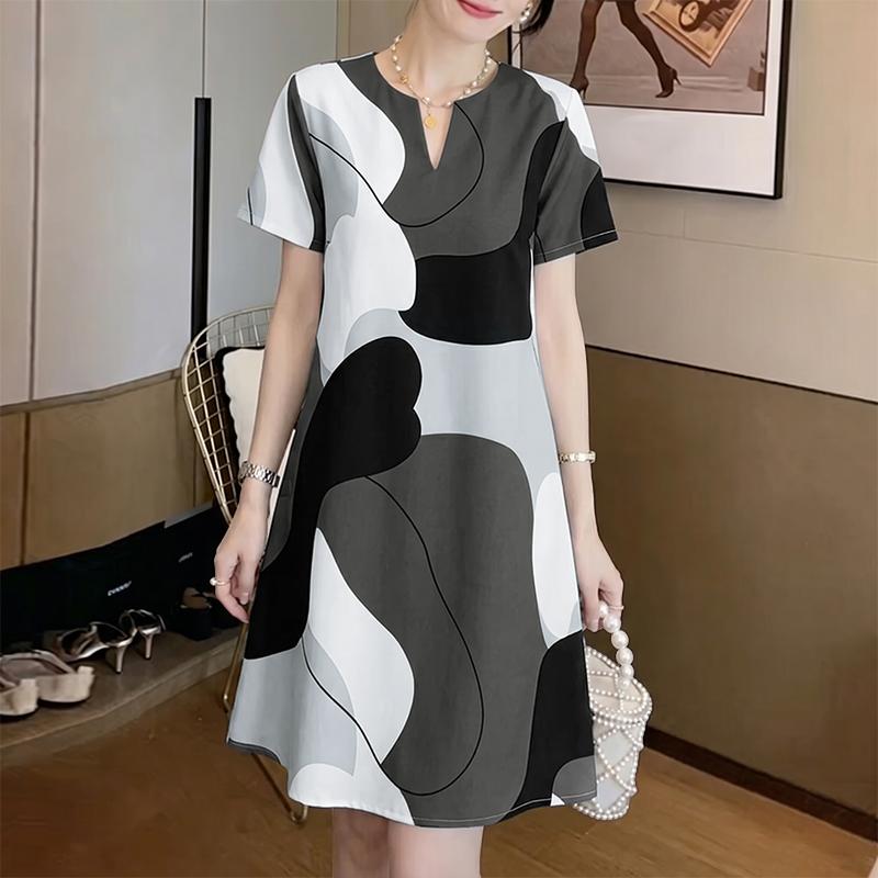 ZANZEA Women Casual V-Neck Short Sleeve Loose Summer Print Dress S