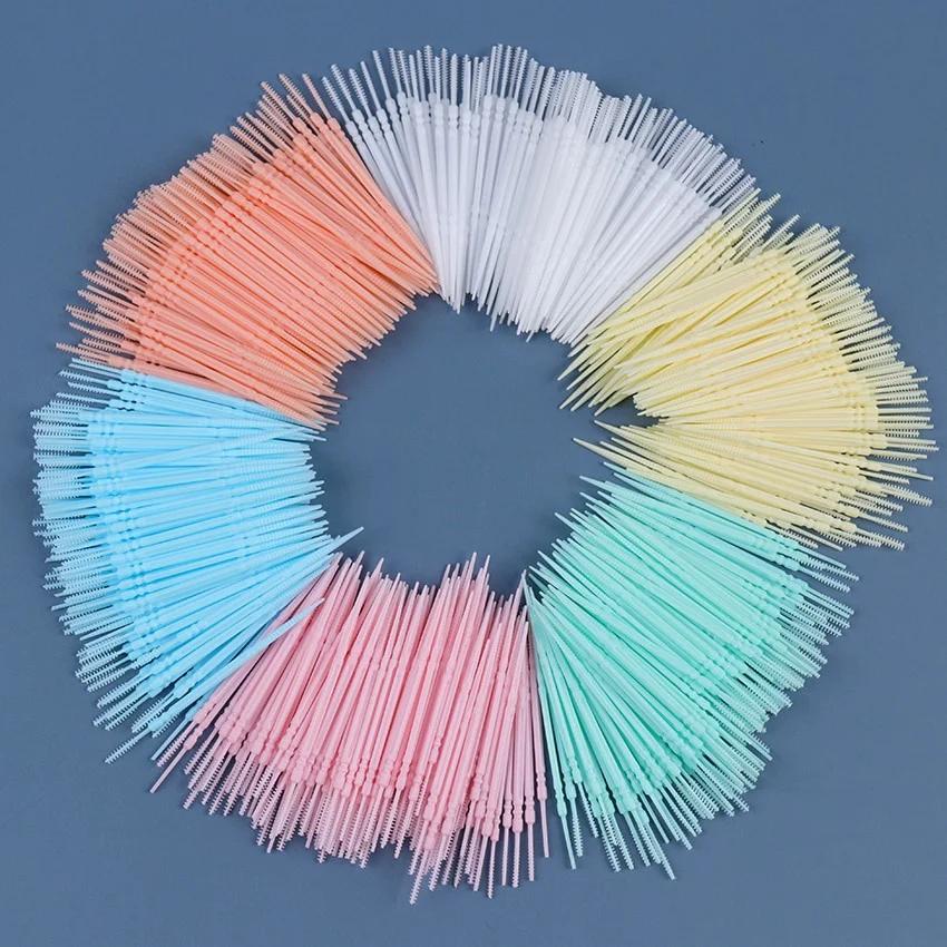 100 PCS Double-Headed Oral Care Brush Pick Interdental Teeth Sticks Cleaning Plastic Floss Toothpick.