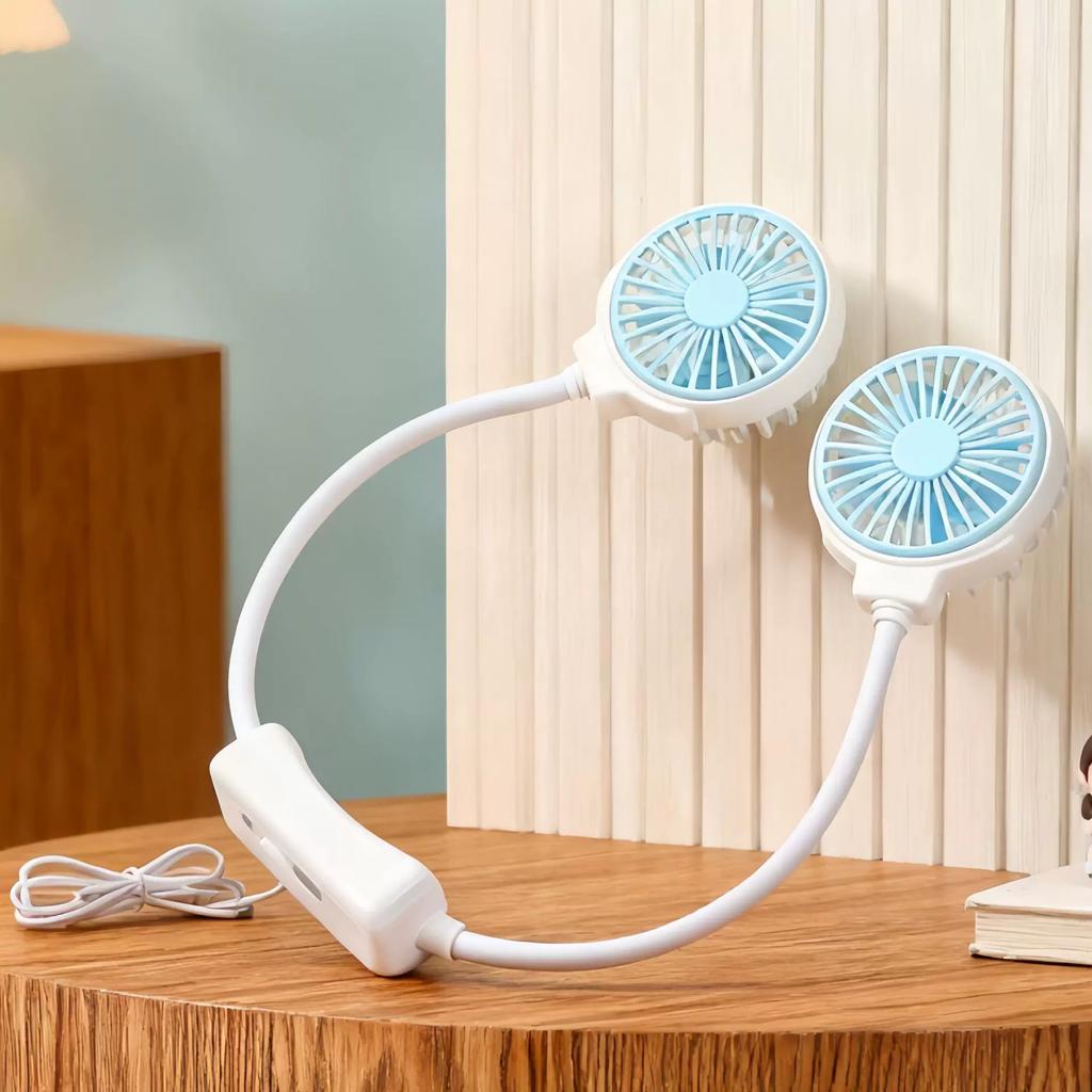 New Cartoon Neck-Hanging Fan, USB Rechargeable, Two-Speed Strong Wind, Portable Outdoor Sports Fan for Lazy People