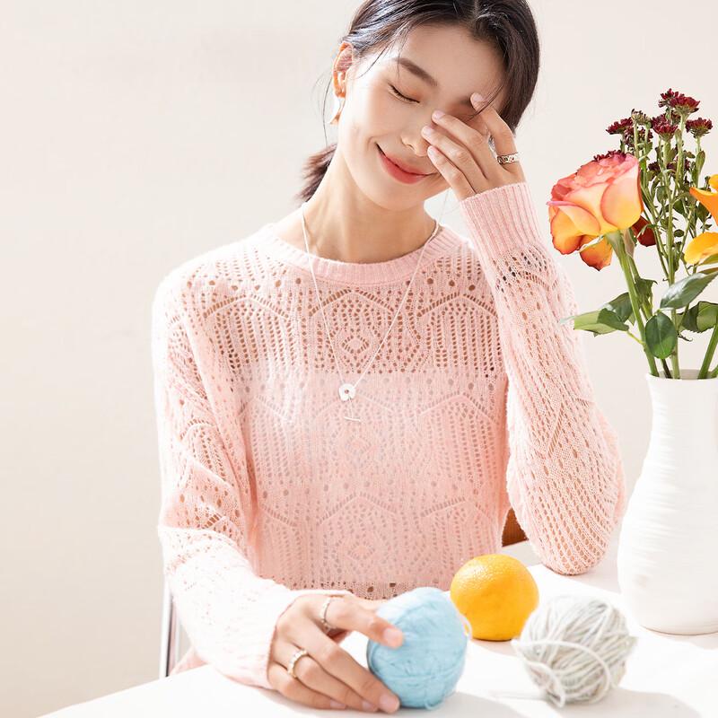 

TUHUANG Women s Hollow-Out Pure Wool Knit Pullover Sweater XL