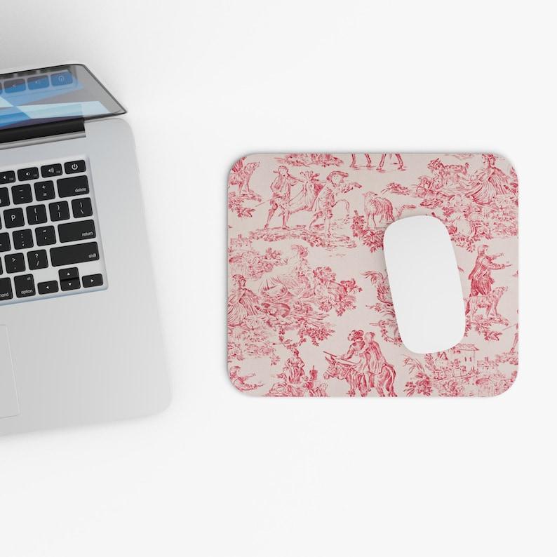Mouse Pad Rectangle Red Toile Vintage Inspired Computer Pad Mouse Mat for Computer Desk Accessory Desk Mat Office Rug Desktops
