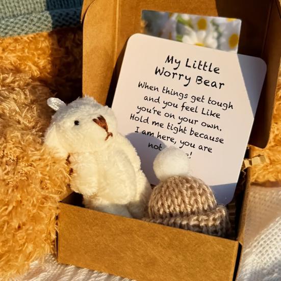 2 set Nallebjörn i presentförpackning Mini fickkrambjörn Docka Känslomässigt stöd Gosedjur med inspirerande kort Söt tröstleksak för ångestlindring
