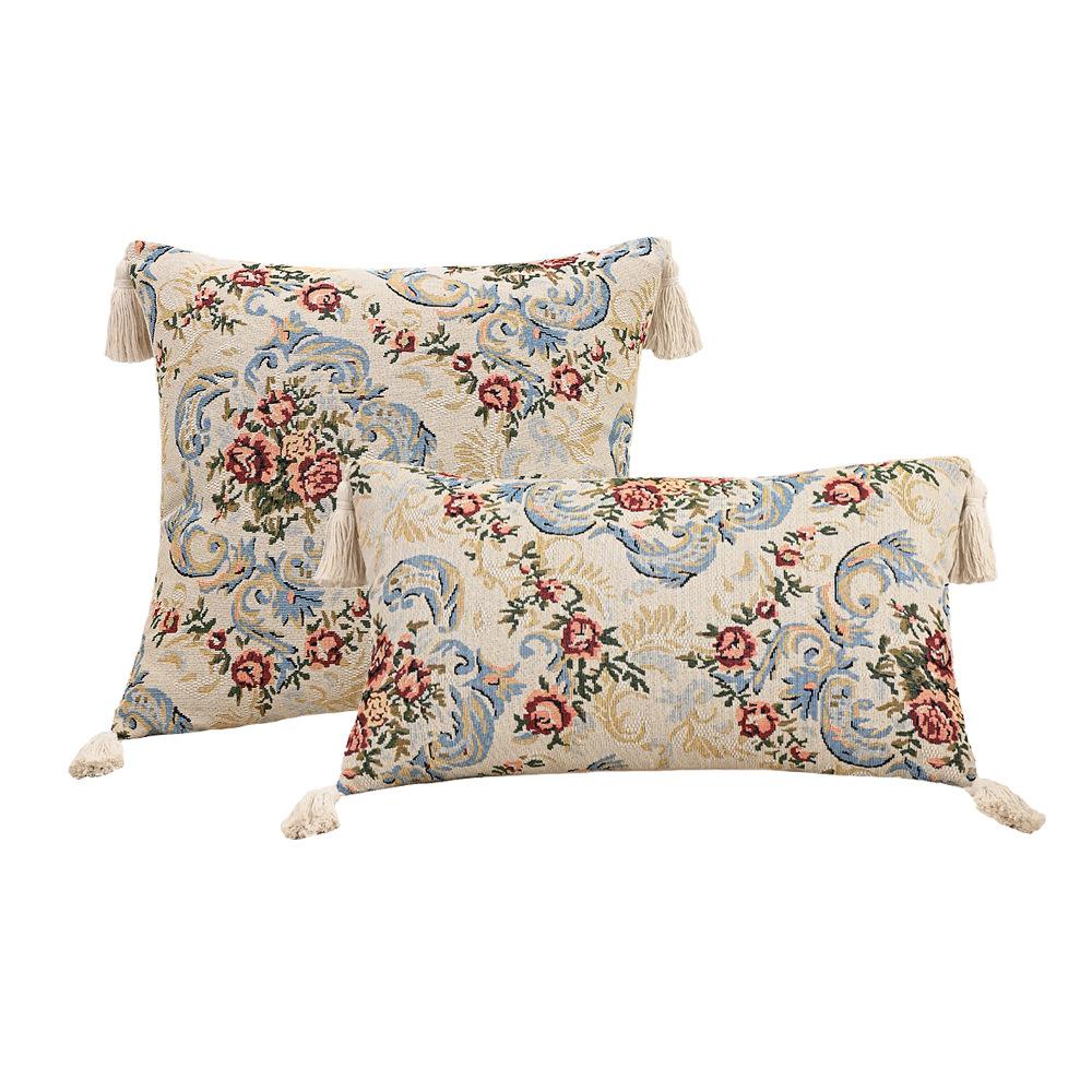 Retro European Style Cotton Linen Flower Cushion Pillowcase Living Room Sofa Backrest High Precision Jacquard Cushion Cover