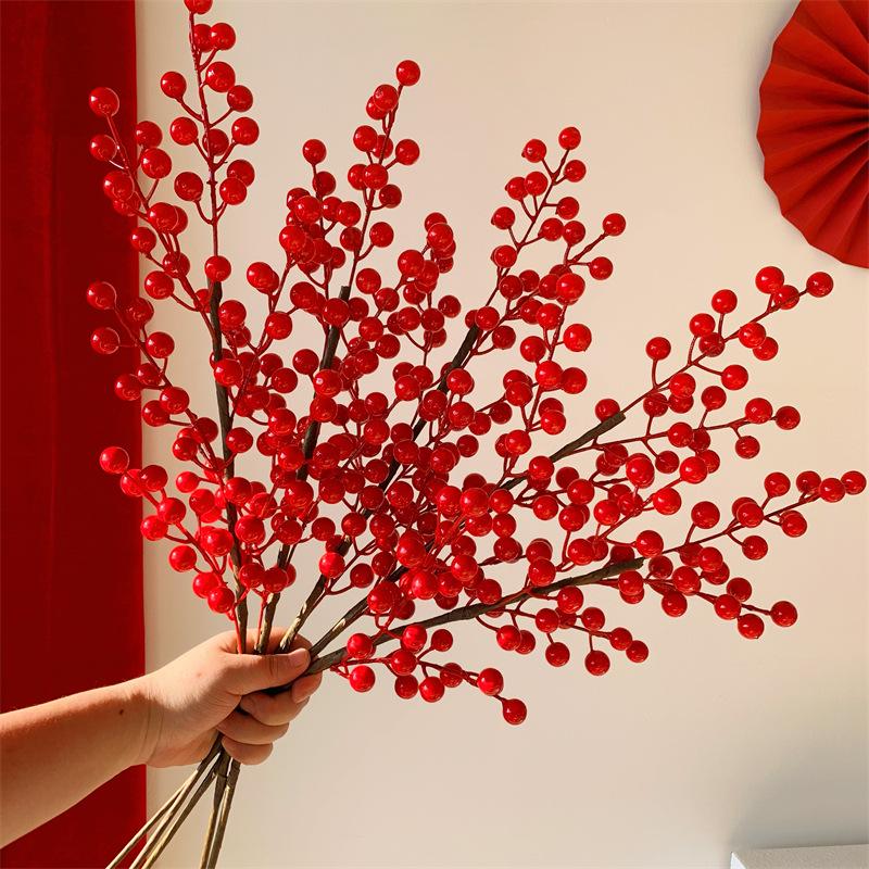 

New Year Red Fortune Fruit Flower Arrangement - Artificial Bouquet for Living Room or Dining Table Decoration