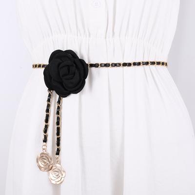 Camellia Waist Chain Women'S Decorative Sweater Dress Waist Metal Wear Pu Chain Large Flower Thin Belt