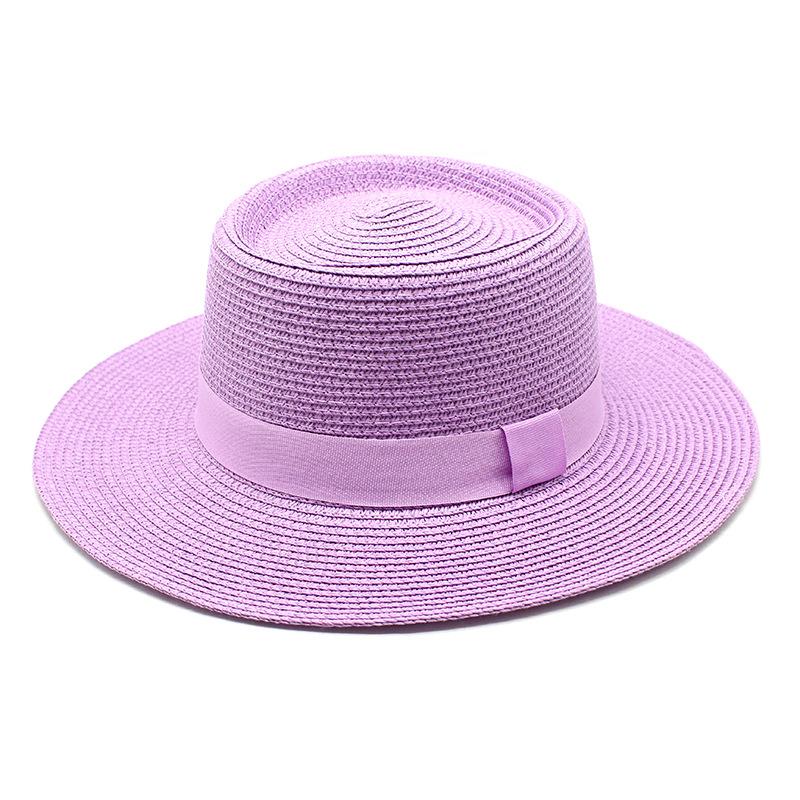 20 Color Summer Beach Sun Hats For Women Man Foldable Round Flat Top Big Brim Straw Hat Solid Color Outdoor Holiday Visor Caps