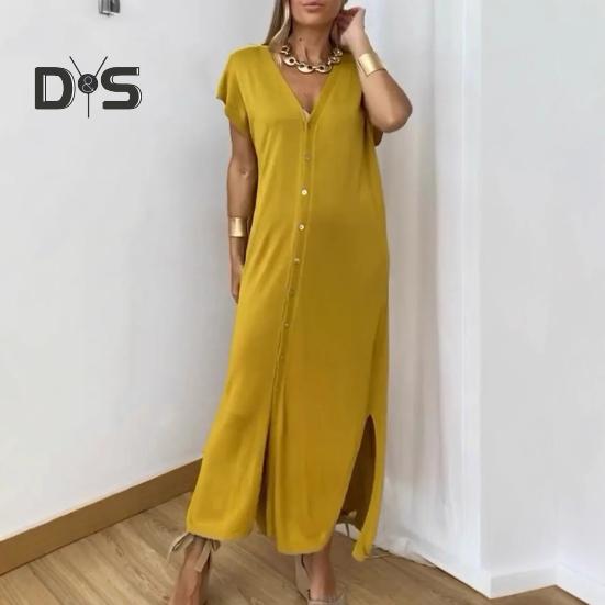 Damenkleid, Sommer, lässig, kurzärmelig, Midikleid, lockerer V-Ausschnitt, Button-Down-Hemdkleid für den Alltag, Dating, Arbeit