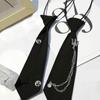 Punk Metal Crown Chain Pre Tied Tie Campus School Uniform Adjustable Black Necktie Neckwear Accessories for Adult Kids