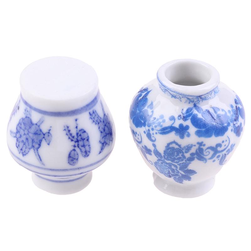 1/12 Dollhouse Miniature Blue And White Porcelain Vase Accessories Toy