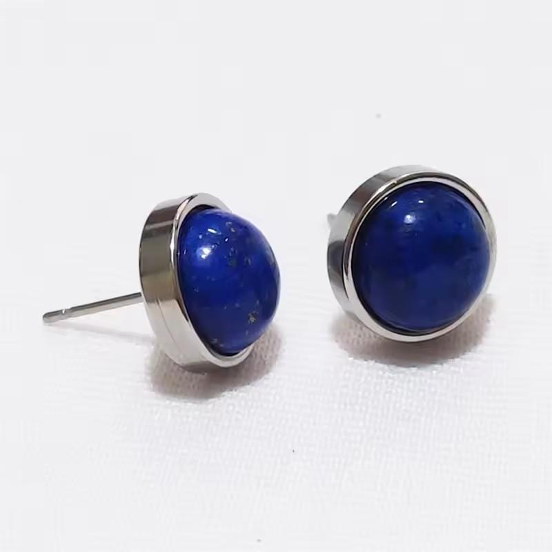1pair Natural Stone Earrings Healing Crystal Quartzs Round Beads Steel Stud Fashion Ear Jewelry for Women Jewelry Gifts
