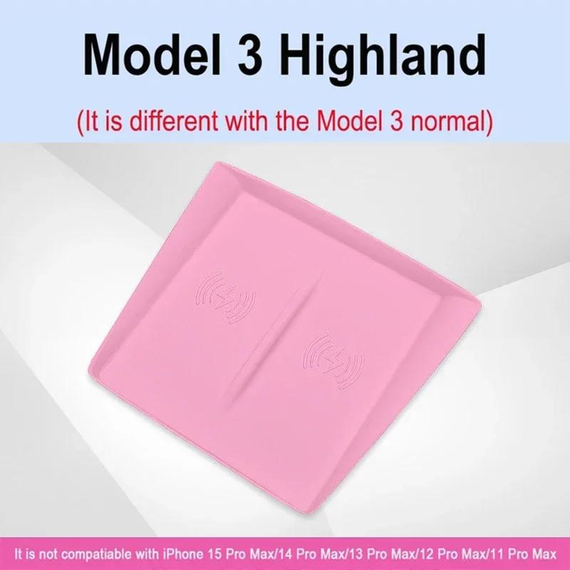 For Tesla Model 3/Y Wireless Charging Silicone Pad Carbon Fibre Central Control Non-Slip Charger Protector Mat Car Accessories