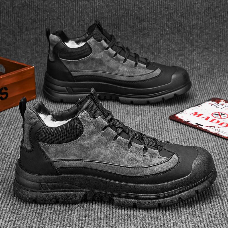 Heren Laarzen vetersluiting Brits Casual Platform Leren Laarzen Heren Zwart Motorlaarzen Winter Comfortabel Warmhouden Heren Enkellaarsjes