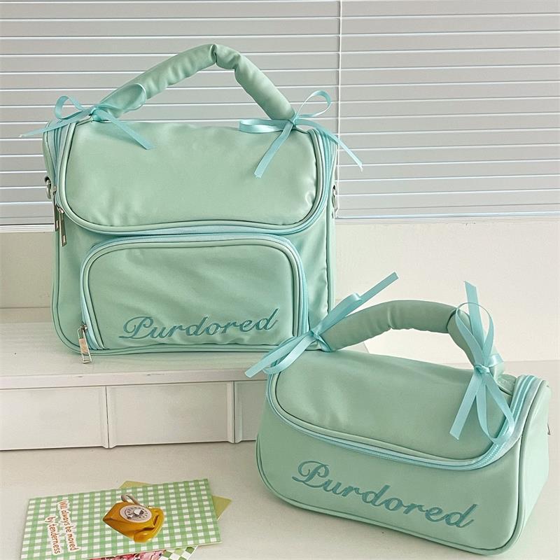 Cute Ballet Style Leather Cosmetic Bags Large Capacity Handbag Travel Portable Storage Bags Toiletry Bags Girly Makeup Bag Gifts