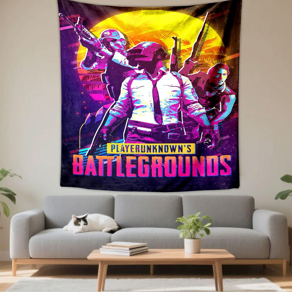 PUBG Tapestry Wall Hanging, PlayerUnknown Battlegrounds Poster Art, Gamer Wall Decor for Bedroom Living Room Dorm