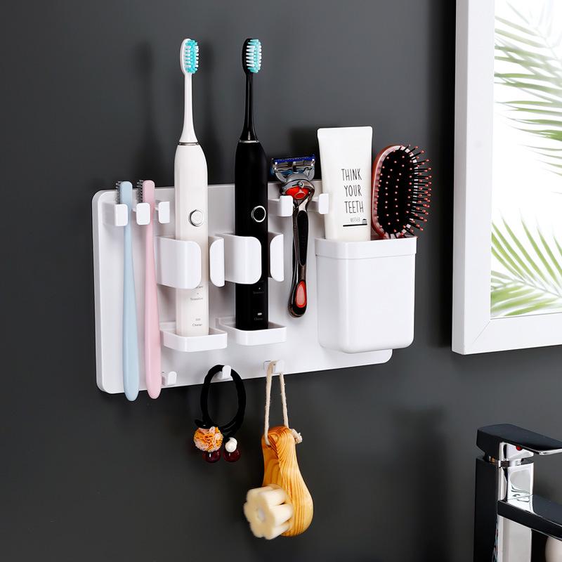 Punch-Free Wall-Mounted Bathroom Toothbrush & Toothpaste Holder Set