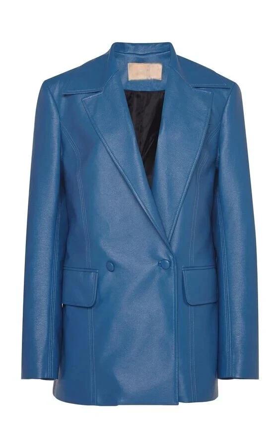 Women Party Formal Handmade New Blue Blazer Genuine Lambskin Leather Stylish