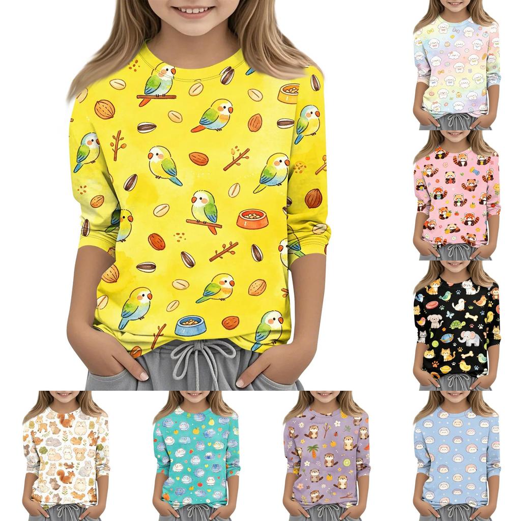 Kids Animal Print Crewneck 3/4 Sleeve Casual T-Shirt Soft Lightweight Fabric Comfortable Fit for Everyday Wear