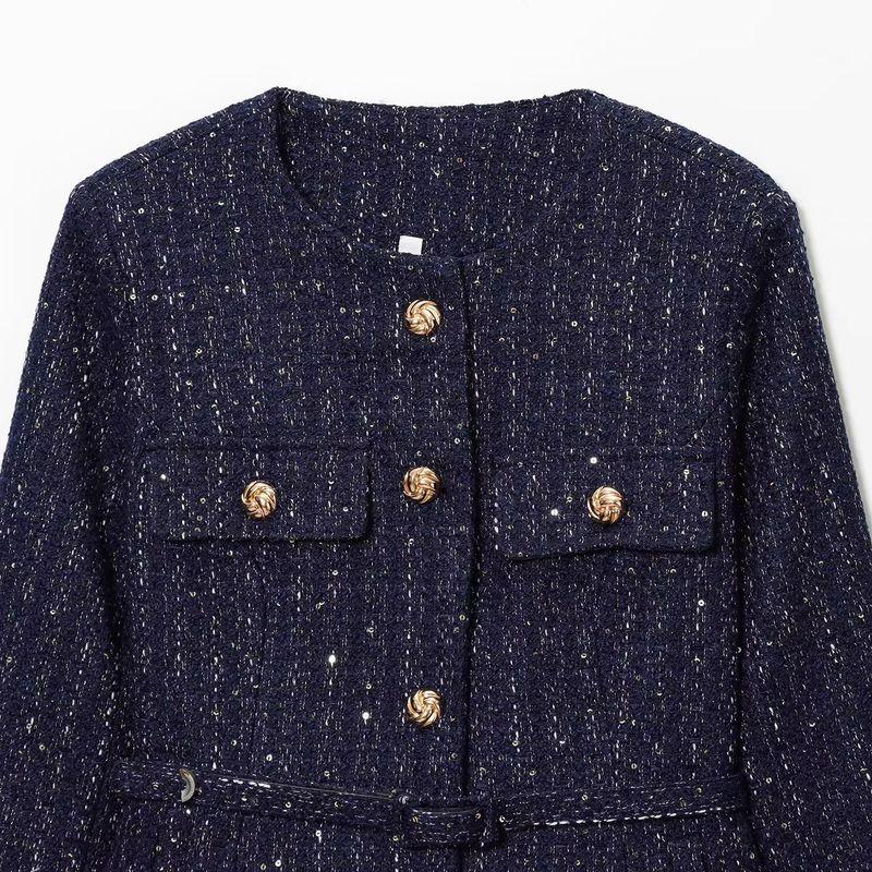 Araltay New Arrival Fashion Style Women's Clothing Fashion All-Match Casual Minimalist Long Sleeve with Belt Woolen Sequin Outwear