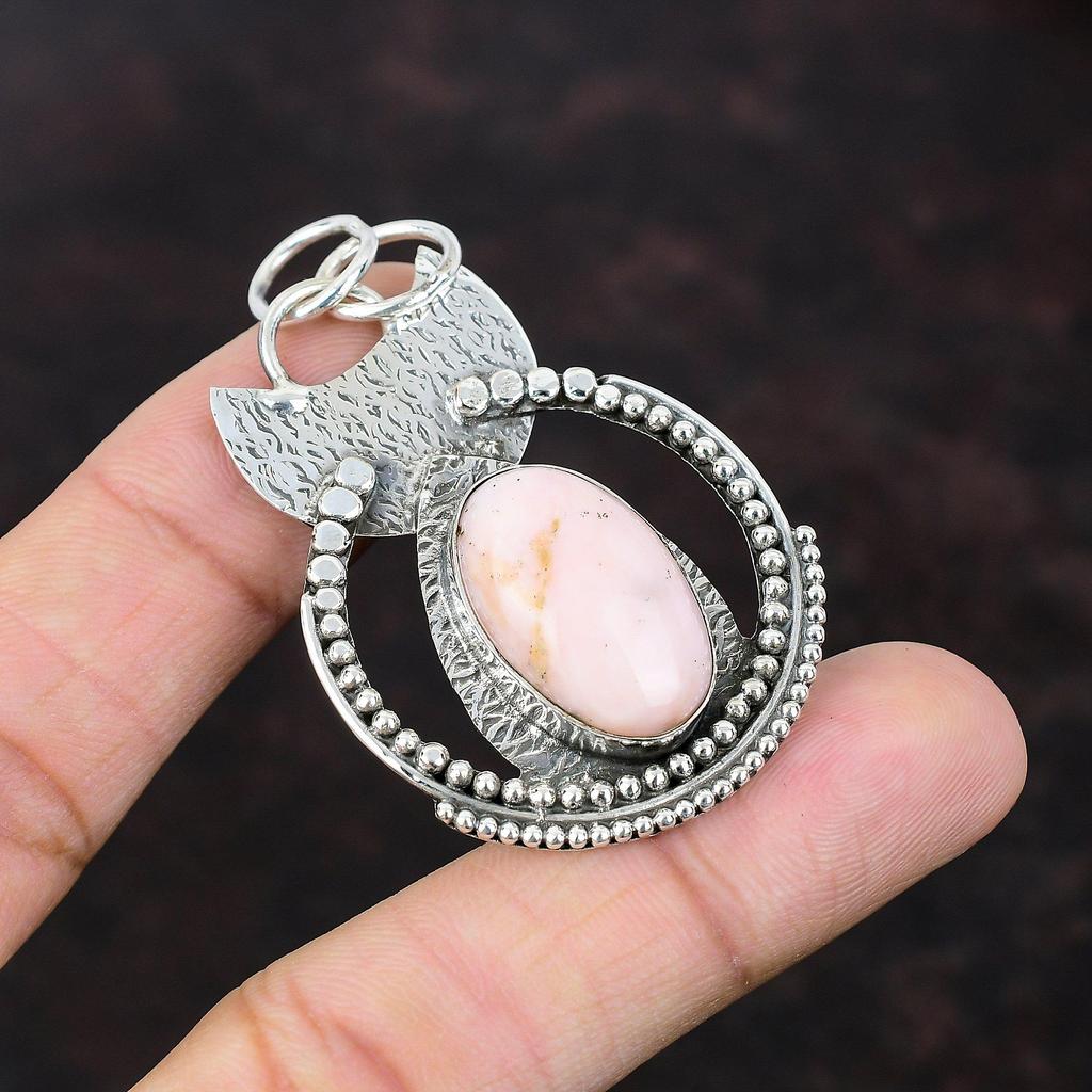 Hänge i rosa opal 925 sterlingsilverhänge Hänge med naturlig ädelsten Handgjort hänge Smycke i rosa opal Gåva till henne Senaste designhänget