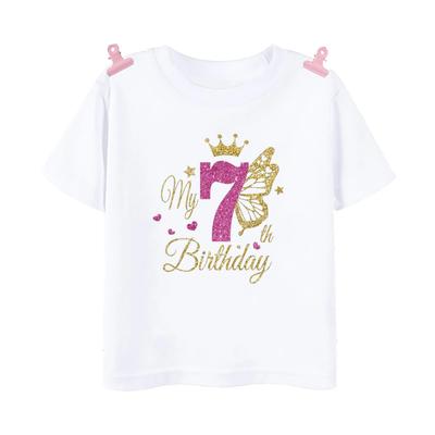 Girls Birthday Shirt 1-12 Birthday T-Shirt Wild Tee Girls Party T Shirt Butterfly Printed Clothes Kids Gifts Fashion Tops Tshirt